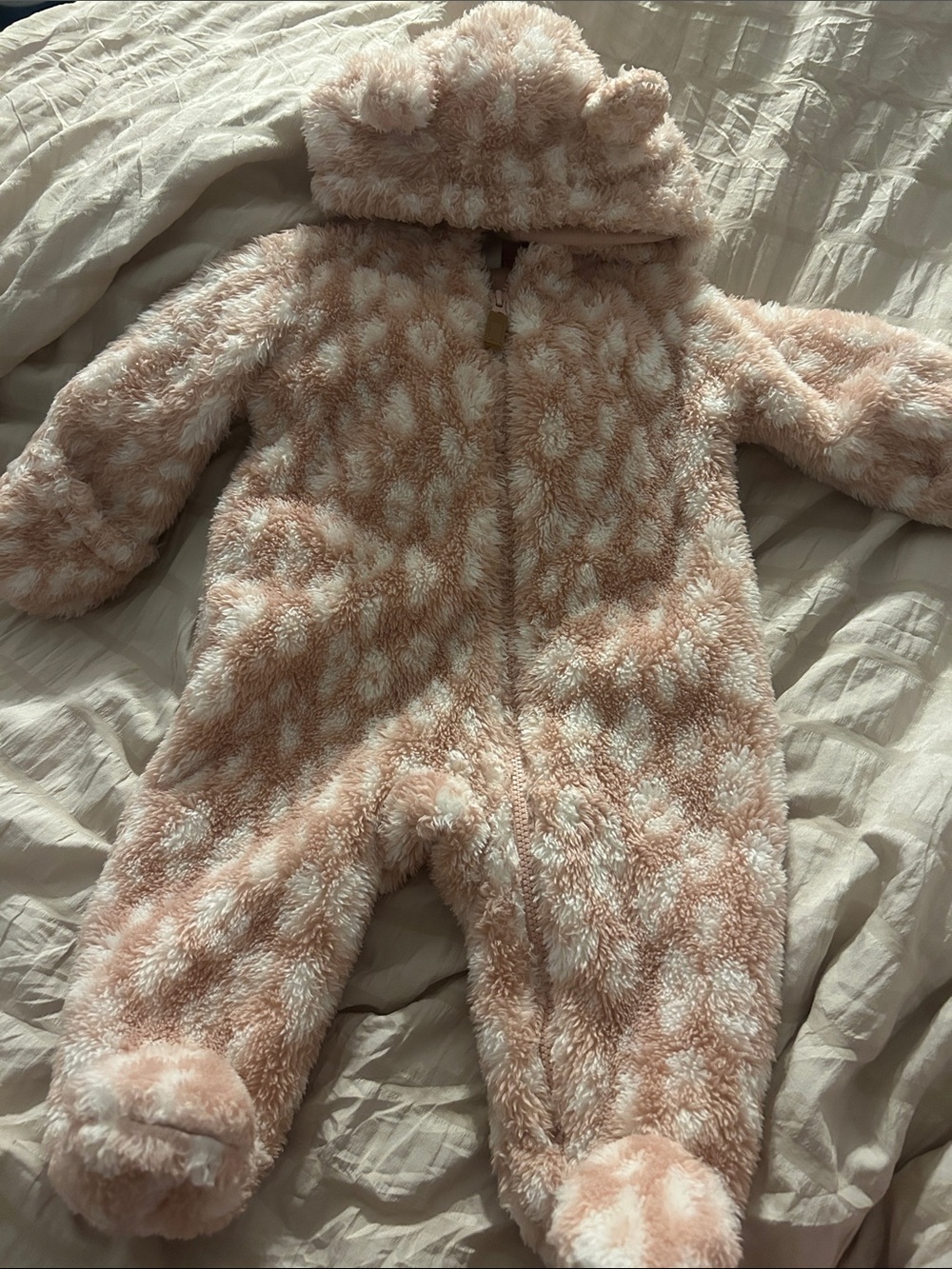 Carter's Pink and White Plush Fleece Footed One-Piece